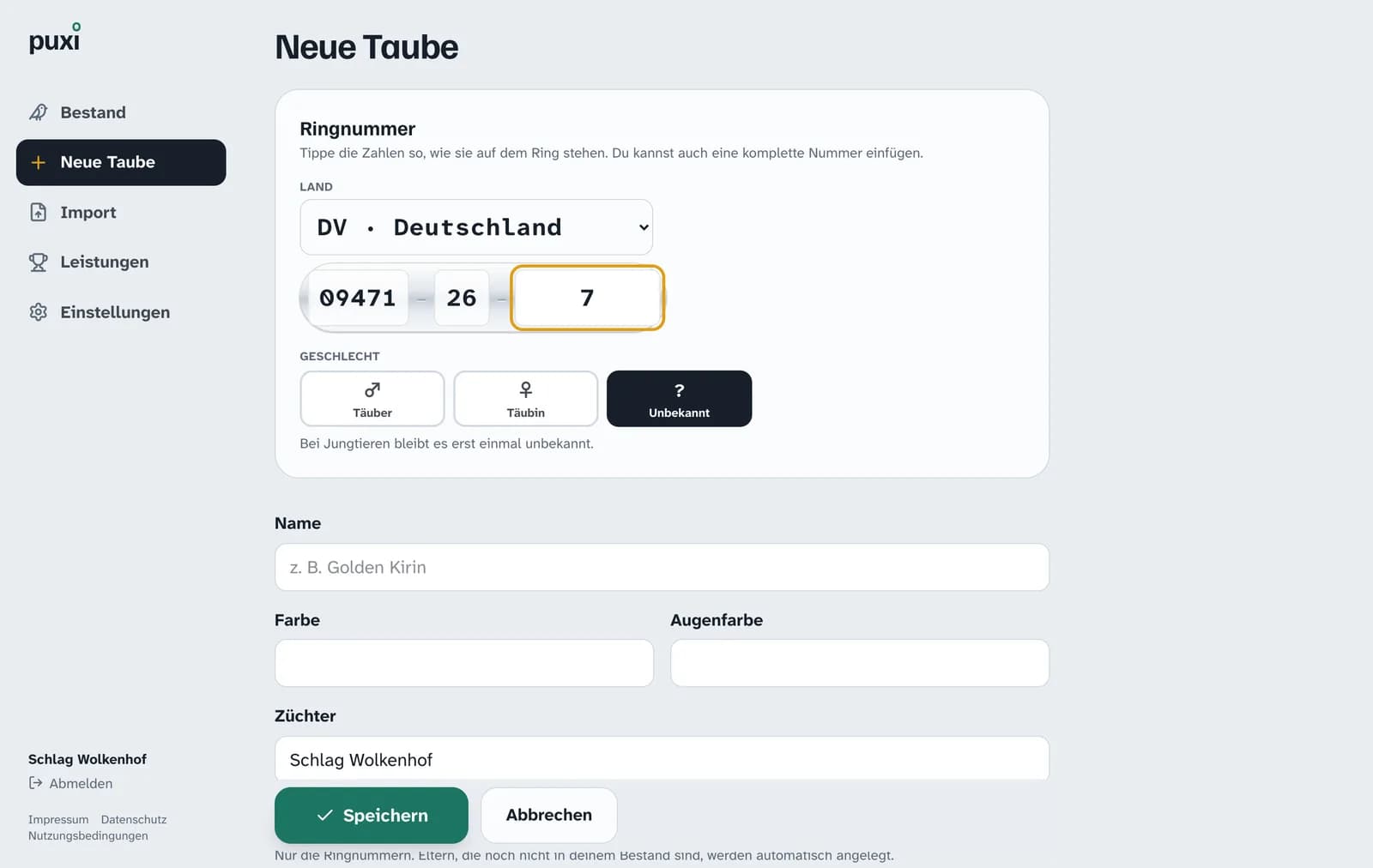 Neue Taube in Sekunden